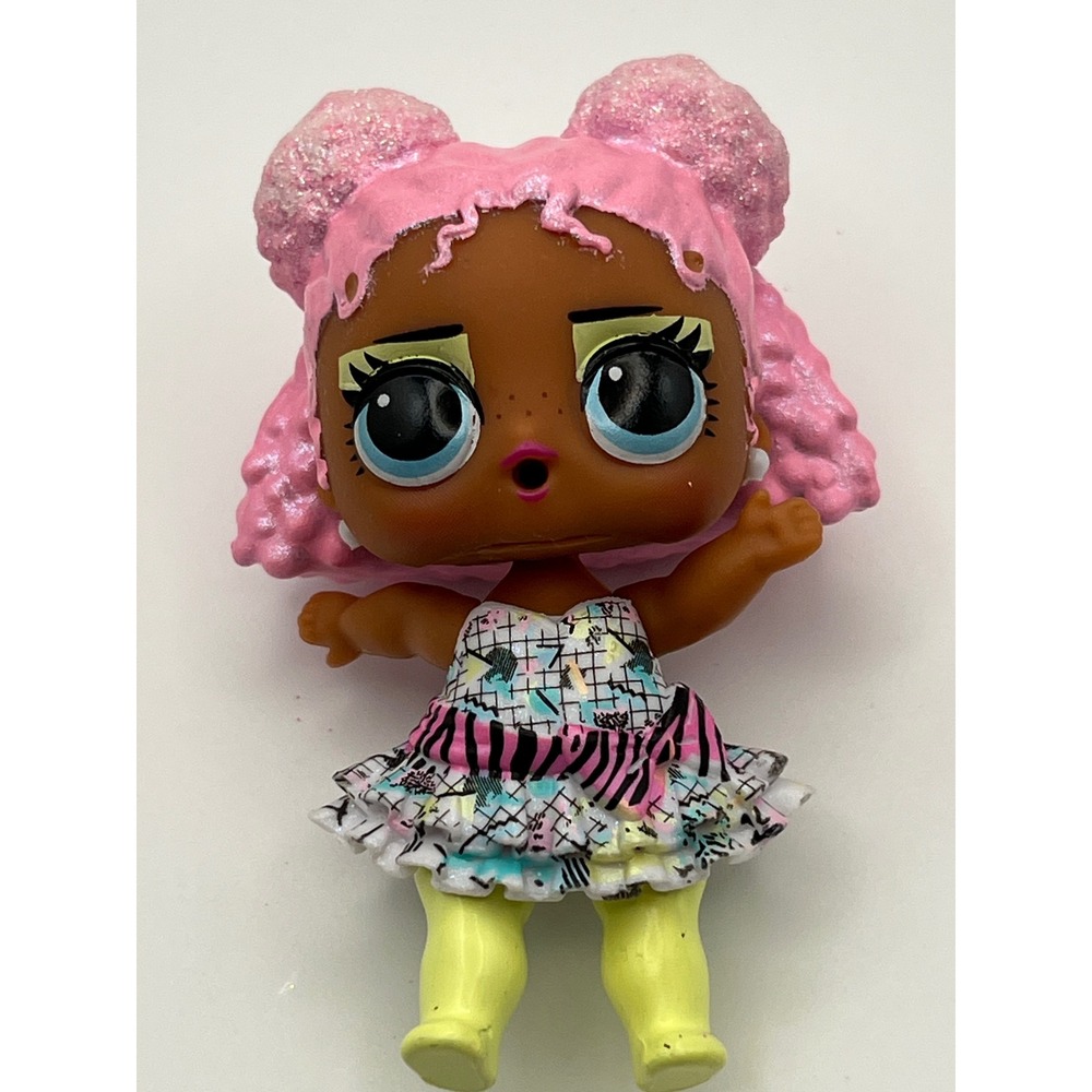 MGA‎ LOL Surprise Tots 80s B.B. Doll Pink Glitter Space Buns Retro Ruffle Dress